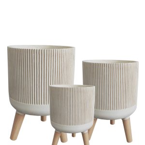 wooden legs planter（HT30004-3S BEIGE)
