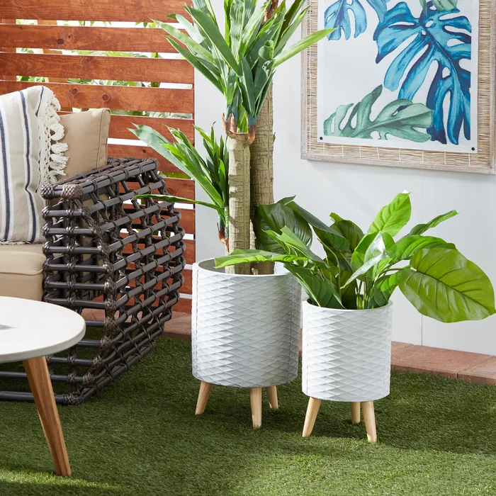 White+Textured+Round+Fiberclay+Planters,+Set+Of+2_+14_,+16_